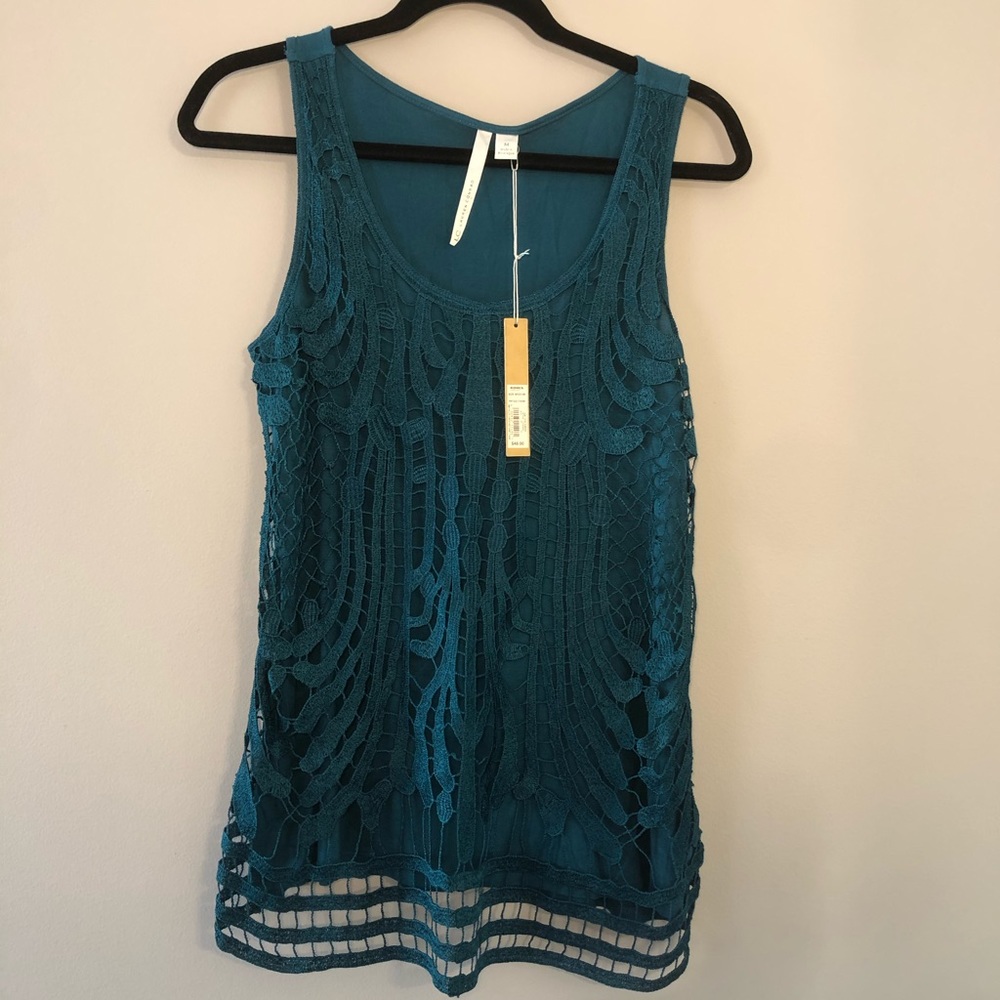 NWT - Teal Lauren Conrad Metallic Crochet Knit Tank